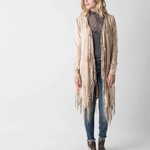 Gimmicks by BKE Cream Fringe cardigan boho kimono coverup top sz S